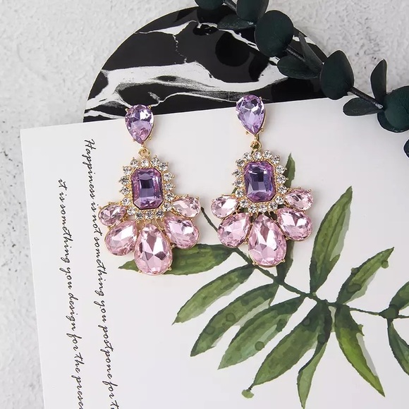Purple Crystal rhinestone Elegant drop Earring - Picture 11 of 13